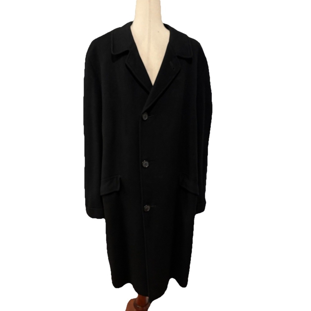 Vintage 100% PURE CASHMERE Long‎ Black Overcoat Union Made USA Men's XL